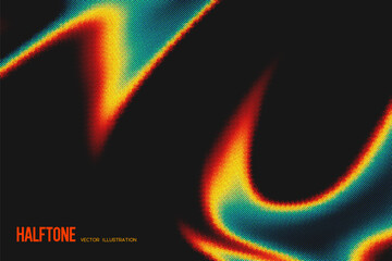 Grainy noise texture gradient surface. Black, red, yellow and blue colors. Bitmap dithering background. Abstract halftone effect. Trendy retro style. Vector.