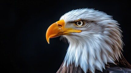 Fototapeta premium Bald Eagle Portrait Against Dark Background. Possible Use Stock Photo