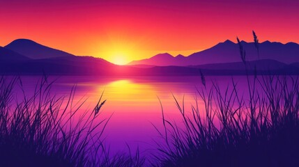 Colorful Sunrise Over Mountain Lake