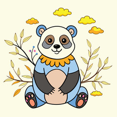 Obraz premium Cute Cartoon Panda Vector Set – Kawaii Baby Panda, Black and White Mascot, Chibi Animal Character for Stickers, Kids Books, Logos & Coloring Pages.