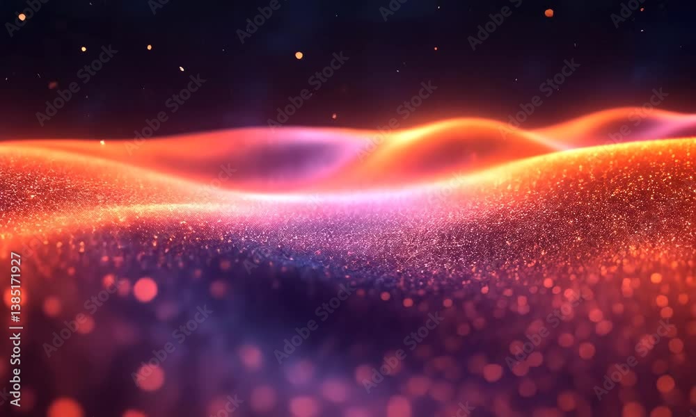 Poster abstract particle flow background with glowing light waves and bright bokeh dots