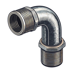 Create a bold, vector illustration of a metallic plumbing pipe with thick, defined stroke. Show realistic texture and highlights.
