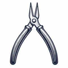 Create a bold, vector illustration of a pair of fishing pliers, emphasizing strong outlines and clean lines.