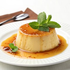 Creamy Flan Dessert In Amber Pool 