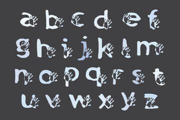 Newborn hand prints. Family monograms, Latin letters set on white background