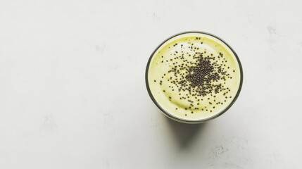 A creamy avocado smoothie topped with chia seeds. Featuring nourishment and flavor