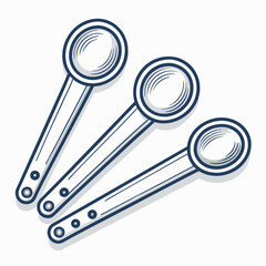 Create a bold, vector illustration of a set of measuring spoons, emphasizing thick outlines and clean lines.  Include various spoon sizes.