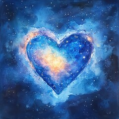 Cosmic Heart in Blue and Purple Galaxy with Stars and Sparkles