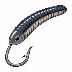 Create a bold, vector illustration of a soft plastic fishing lure, emphasizing its texture and three-dimensional form with strong outlines.