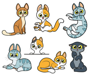 Cute cartoon playful kittens set on a white background