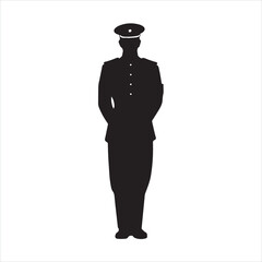 man poses wearing uniform stands black silhouette
