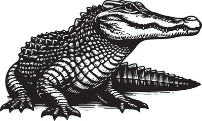 Crocodile Vector Art in Black and White – Detailed Reptile Graphic Design