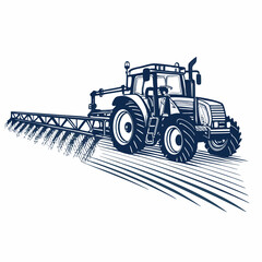 Create a bold vector illustration of a tractor-mounted sprayer, emphasizing strong outlines and clean lines.  Focus on detail and precision.