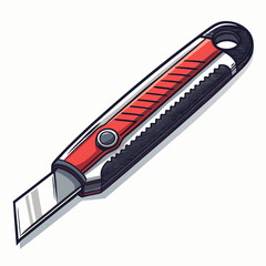 Create a bold, vector illustration of a utility knife with a strong, defined stroke.  Include sharp details and a realistic metallic sheen.