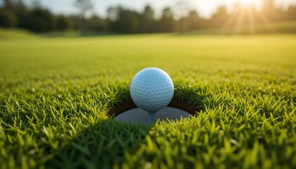 Close-up Shot of a Golf Ball Resting on Lush Green Turf