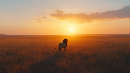 Majestic Lion at Sunset Savannah