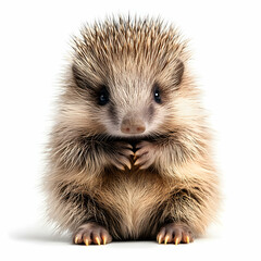 Obraz premium Adorable fluffy porcupine with sharp quills isolated on a white background, a charming wildlife subject for nature enthusiasts and animal lovers