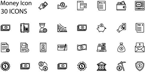 Set of Money icons. Line art style icons bundle. vector illustration