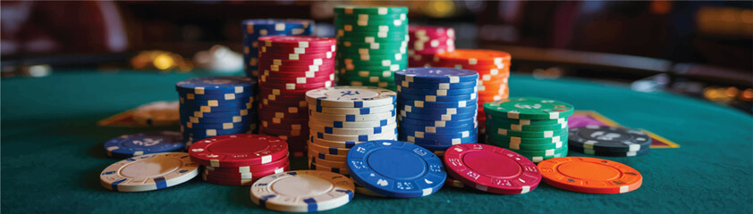 poker chip stack  on the table green background