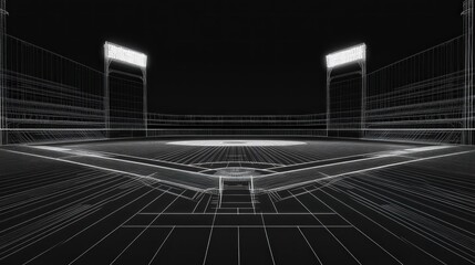 Wireframe Baseball Field at Night