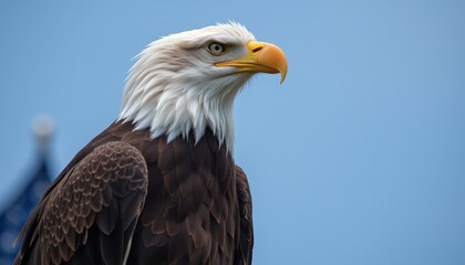 Obraz premium American Bald Eagle showcasing pride against a blue background 