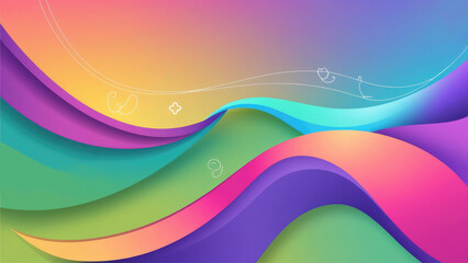 Abstract Gradient Background with Wavy Lines in Pink, Purple, Blue, Green