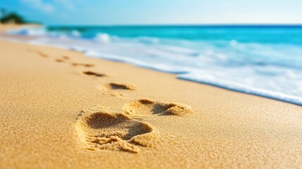 Beach footprints in the sand, summer vacation, travel destination, relaxation, perfect view, ideal getaway, beautiful scenery, travel inspiration