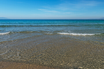 Ladies Beach in the Kusadasi city, Turkey. Touristic beach resort town on Turkey.