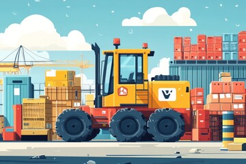 Harbor Tractor Loads Cargo Containers