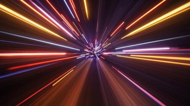 High-speed light trail animation with colorful light motion trails conveys a sense of fast movement and modern technology. speed motion blur looping video