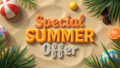 Special Summer Offer with Beach Elements on Sandy Background  