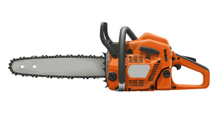 Fototapeta premium Isolated Orange Chainsaw Wood Cutting Power Tool