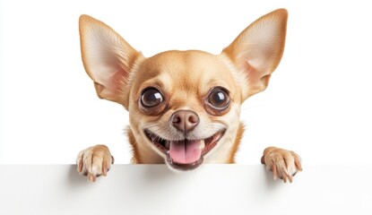 Cute Chihuahua Puppy Peeking Over a White Surface with Happy Expression