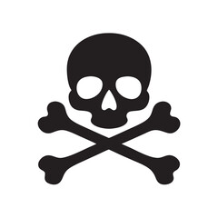 A black and white skull and crossbones symbol, high contrast, simple vector style, clear and sharp edges, centered on a white background