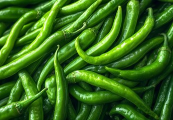 Fresh Green Chilies Loaded in a Vibrant Presentation for Cooking