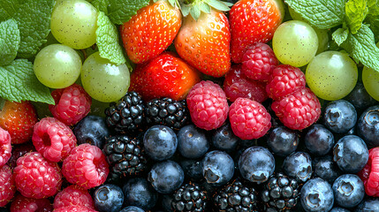 Fototapeta premium Fresh berries and grapes creating a colorful and healthy treat