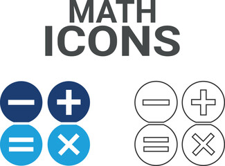 Math icons. It contains classroom, student, and teacher icons. Education and knowledge symbol. Solid icons vector collection.