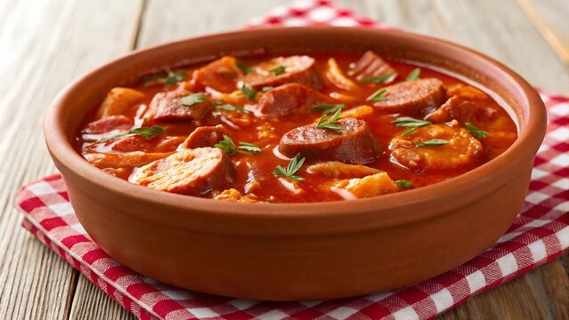 Callos a la Madrile&ntilde;a &ndash; Spanish Tripe Stew in Rustic Terracotta Bowl