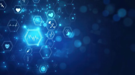 Medical technology network background, futuristic healthcare concept, for use in presentations or websites