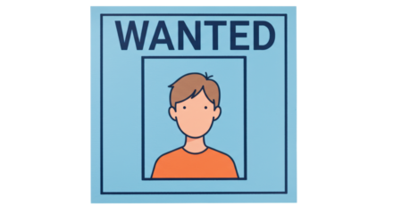 Isolated Cartoon Wanted Poster with Man's Face