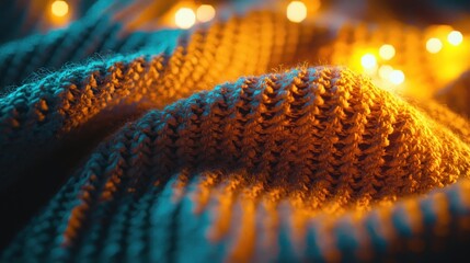 Cozy knitted fabric with warm lights.