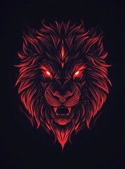 Fierce Lion Illustration with Fiery Mane and Intense Red Glow
