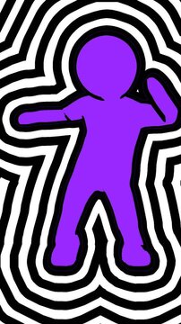 Seamless funny vertical video of minimal sketch characters dancing with wave effect. Stop motion zine culture video loop.