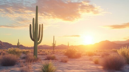 Vast desert landscape with endless golden sands, shimmering under the sun in a timeless, arid expanse