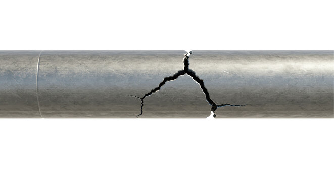 Isolated Broken Metal Pipe with Cracks