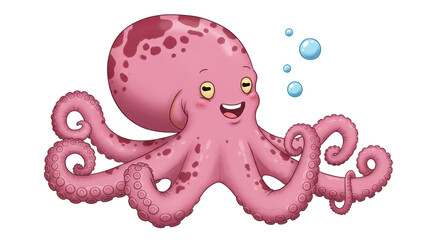 Obraz premium Isolated Smiling Pink Octopus Cartoon Character