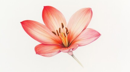 Detailed drawing of a coral lily, isolated on white background.  Possible use for botanical illustrations, education, or nature photography