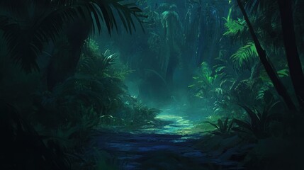 Lush Jungle Path in Deep Woods