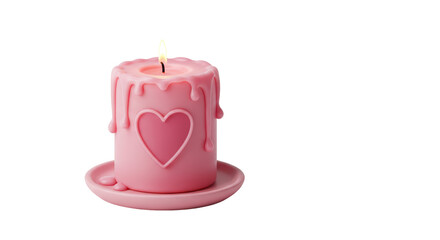 Isolated Pink Heart Candle with Dripping Wax