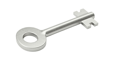 Isolated Metallic Silver Key with Simple Design